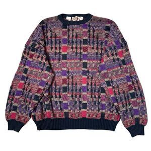 Vintage Pronto Uomo Knit Sweater Mens XL Geometric Colorful‎ Italian Linen Coogi